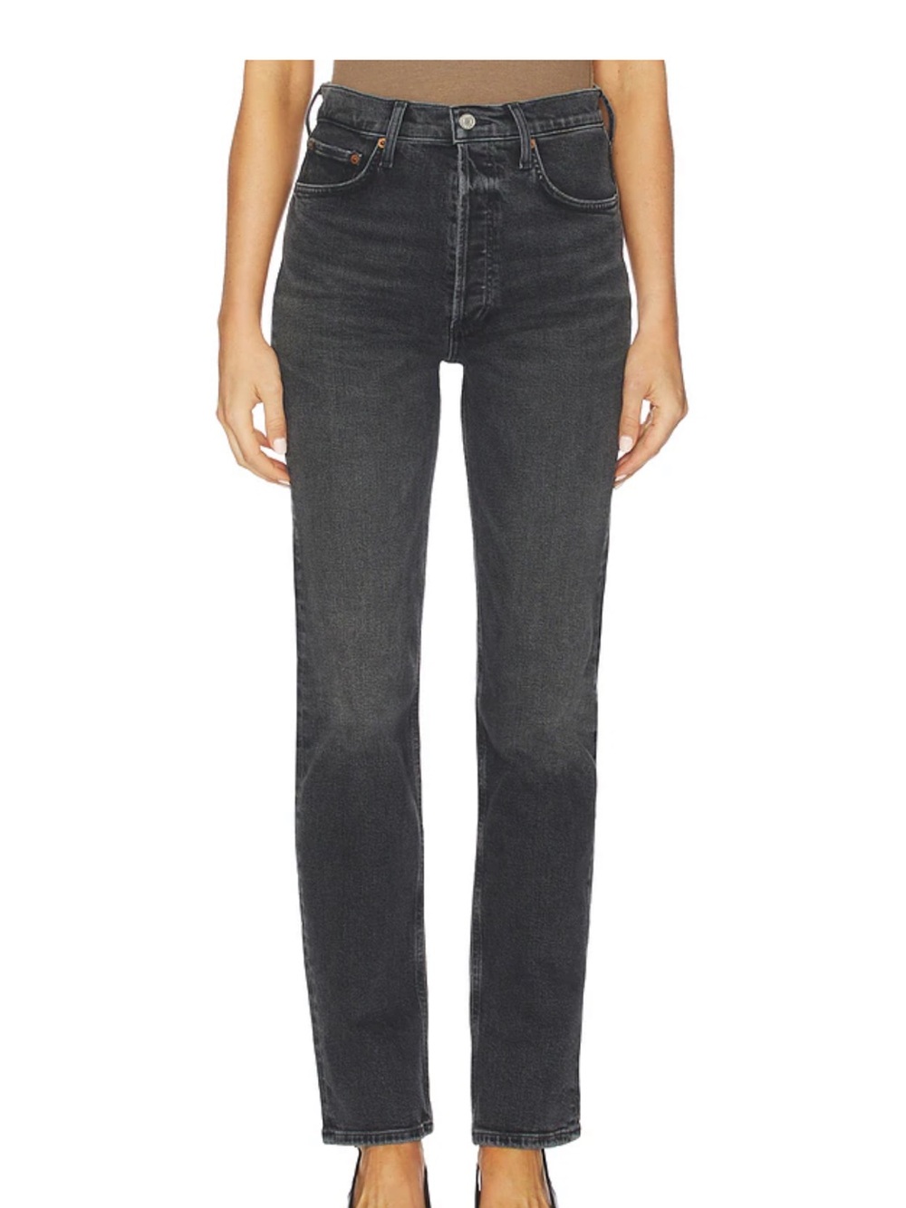 Agolde 90s Pintched Waist High Rise Straight-Leg Jeans in Vintage Black
